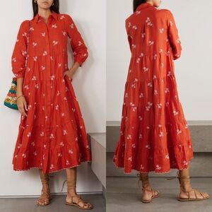 ERDEM Linen Patmos Maxi Dress Size US 18 Orange Floral Flowers